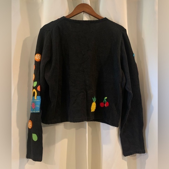 Michael Simon Sweater Cardigan Fruit Basket Purses Floral Felt Beaded Spring Med - Picture 4 of 4